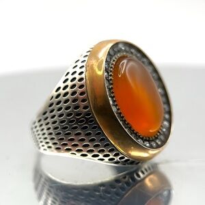 Natural Orange Agate 925 Sterling Silver Ring